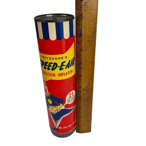 Vintage Bayshore's Speed-E-Air Balloon Inflator Tin Can Clown Graphics 10" Tall - Picture 4 of 8